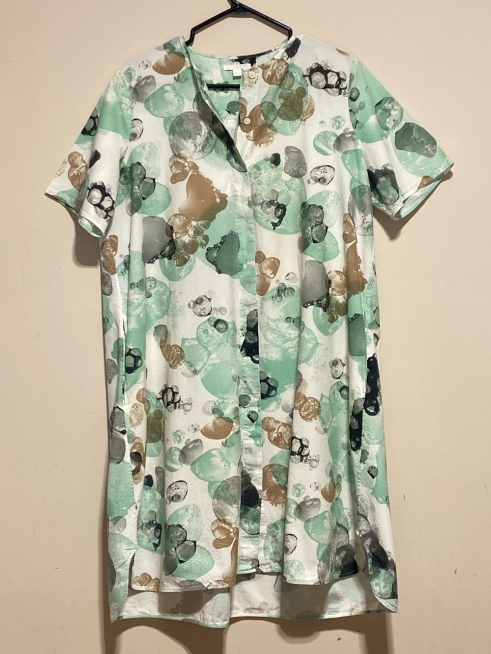 COS Shirt Dress Relaxed Watercolours Pastels Green Textured Cotton Size 8